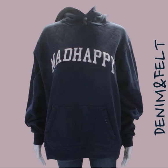 MADHAPPY Unisex Navy Snap Fleece Hoodie/Sweatshirt | PRELOVED!! 😡😊 - Picture 1 of 15